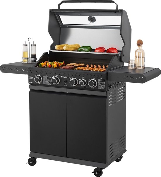Juskys Barbecue / Gasgrill / BBQ Savannah - 4 + 1 Brander - 14,5 kW - Staal - Incl. Afdelzeil van Merkloos