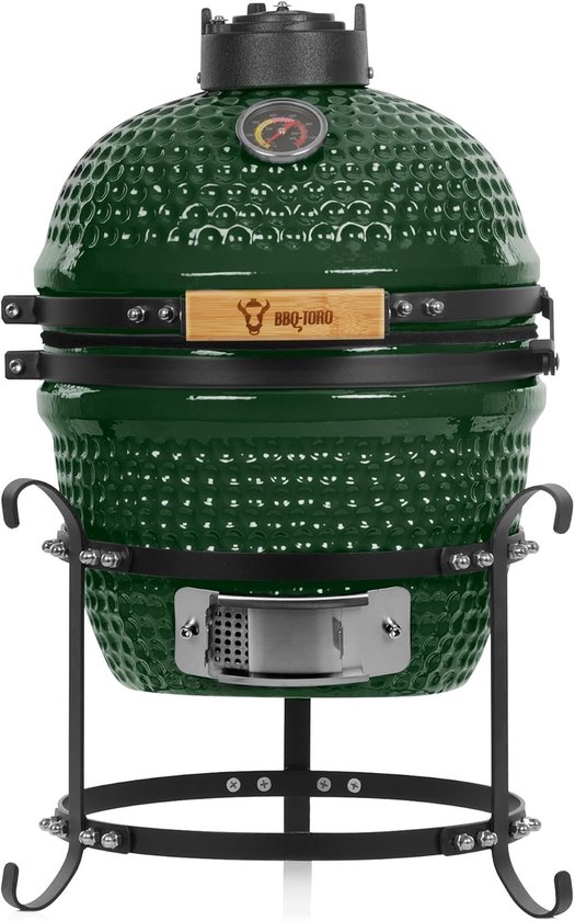 Kamado Barbecue – Houtskoolbarbecue – Keramische Grill – Smoker – Mini BBQ – Ø 32 cm – Thermometer – Houten Handgrepen van Merkloos