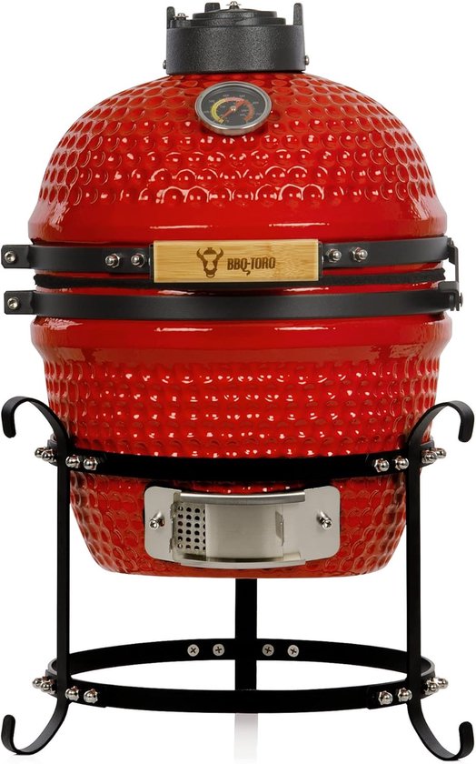 Kamado Barbecue – Keramische Grill – Houtskool Barbecue – Rookoven – Mini Grill – Diameter 32 cm – Thermometer In Deksel – Houten Handvatten – Rood