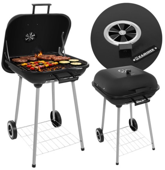 Kaminer Houtskoolbarbecue met deksel, 77 x 53 x 46 cm voor tuin en terras van Merkloos