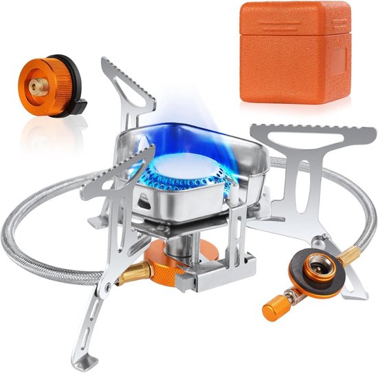 Kampvuurstove voor Buiten, Winddichte Kookbrander 6800W, Opvouwbare Gasbrander voor Kamperen, Hiking en Picknicks met Draagdoos van Merkloos