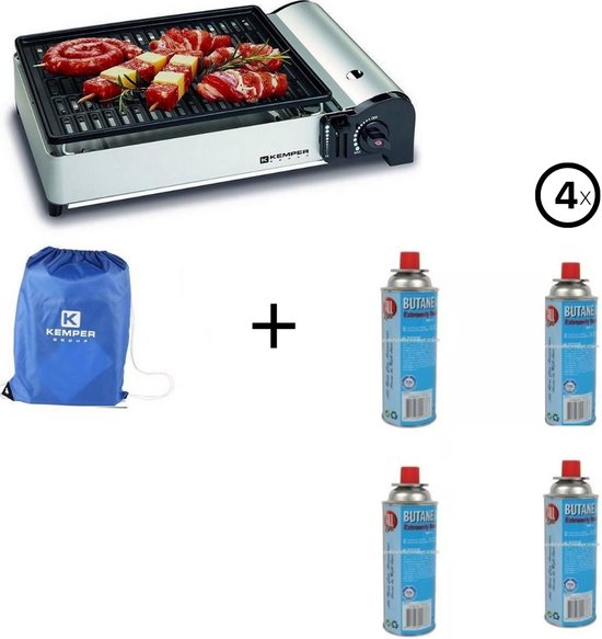 Kemper draagbare smart gas barbecue Tafelbarbecue Campingkooktoestel + Incl. 4 Gasflessen/Gasbussen - 227 gram van Merkloos