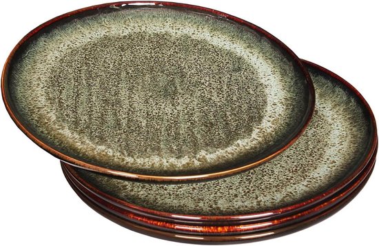 Keramische borden set van 4 hoofdgerecht voor steak brood risotto pasta voorgerecht magnetron oven en vaatwasserbestendig krasbestendig (zwarte ronde platte bord) - Geschikt voor thuisgebruik borden set van Vancasso