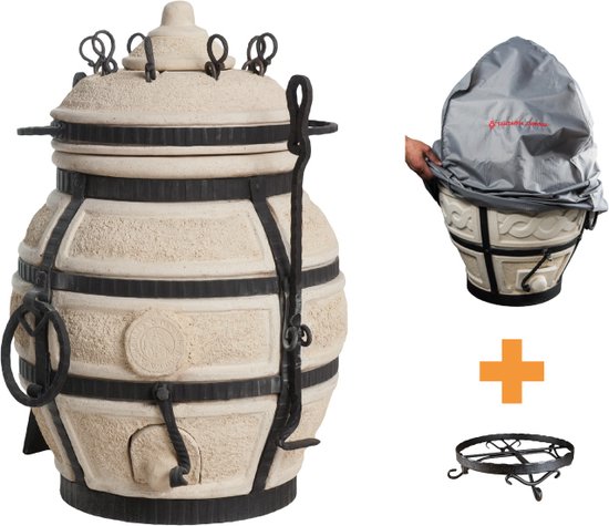 Keramische tandoor Don Sarmat - Multifunctionele Houtoven BBQ - Voor de Fijnproever! *** Met klapdeksel, beschermhoes EN onderstel van Don Sarmat