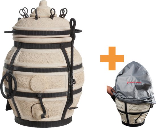 Keramische tandoor Don Sarmat - Multifunctionele Houtoven BBQ - Voor de Fijnproever! *** Met klapdeksel EN stof en waterdichte beschermhoes