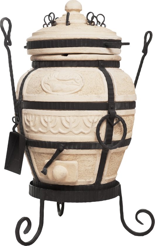 Keramische tandoor Hunter - Multifunctionele Houtoven BBQ - Voor de Fijnproever! *** Met gietijzeren onderstel van Merkloos