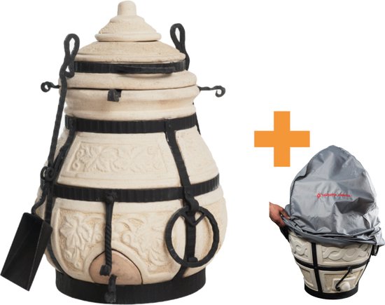 Keramische tandoor Nomade - Multifunctionele Houtoven BBQ - Voor de Fijnproever! *** Met stof- en waterdichte beschermhoes van Merkloos