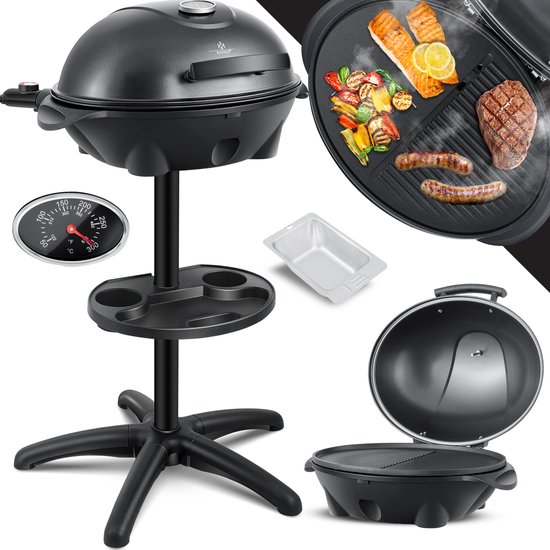 KESSER® Elektrische Barbecue XXL 2in1 Tafelgrill 2400W - Staande BBQ Grill met deksel en Thermometer Grillplaat - Zwart van KESSER