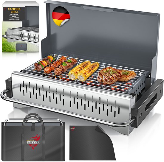 KESSER® Klapgrill - draagbare houtskoolgrill van gepoedercoat staal - met grillmat en draagtas - antraciet van KESSER