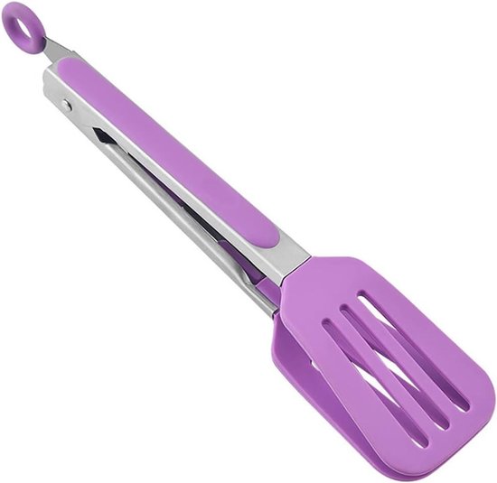 Keuken Siliconen Tang 10.4 Inch (26.5cm) met RVS Handvatten, Hittebestendige Grillclip voor Brood en Steak, Inklapbaar en Praktisch - Paars