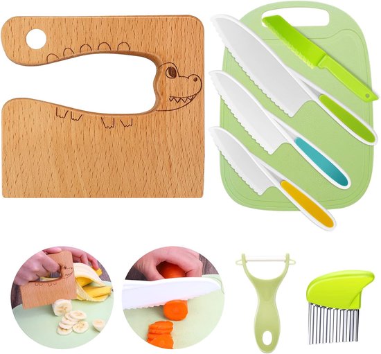 Kindermes - 8-delige veilige houten messenset - Kindermessenset - Montessori snijgereedschap - BPA-vrij - Cadeau-idee - geschikt voor kinderen vanaf 2 jaar van Boppi