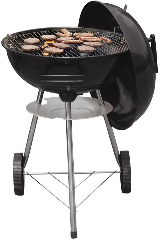 KINGHoff - Houtskool BBQ Grill - Kogelbarbecue met Deksel en Wielen - Tuin BBQ Grill Verrijdbaar - Barbecue met Temperatuurregeling - Buiten Grill - Camping & Terras BBQ - Metaal - Ø43 x 47.5 x 74 cm - Zwart van Merkloos