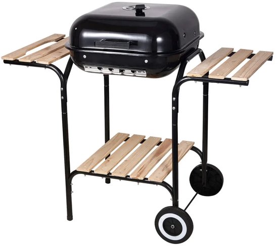 KINGHOFF Houtskoolbarbecue KH-2034 - BBQ met Deksel, Zijtafels en Wielen - 43 x 39,6 cm van Merkloos