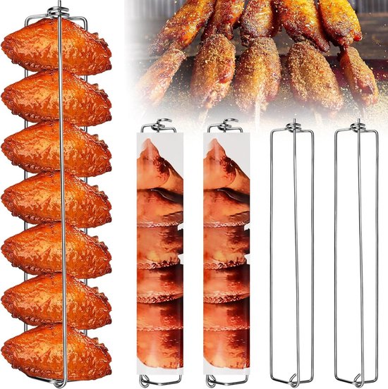 Kippenvleugel Rails 4 stks BBQ Grill Rack Draagbare Grill BBQ Accessoires - BBQ Vork - Groente Grill Mand van Merkloos