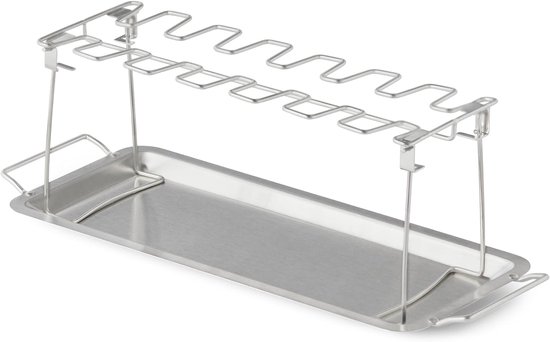 Kippenvleugelhouder – bbq accesoires – kiphouder Oven – Inclusief Opvangbakje – inklapbaar – RVS van Merkloos