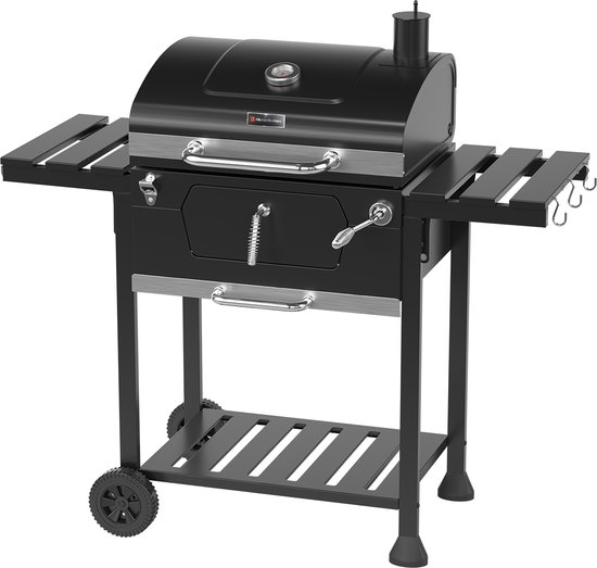 KitchenBrothers Houtskool BBQ - Smoker Barbecue - Verstelbaar kolenrooster - 42x57cm Grilloppervlak - Zijpanelen - Zwart van KitchenBrothers