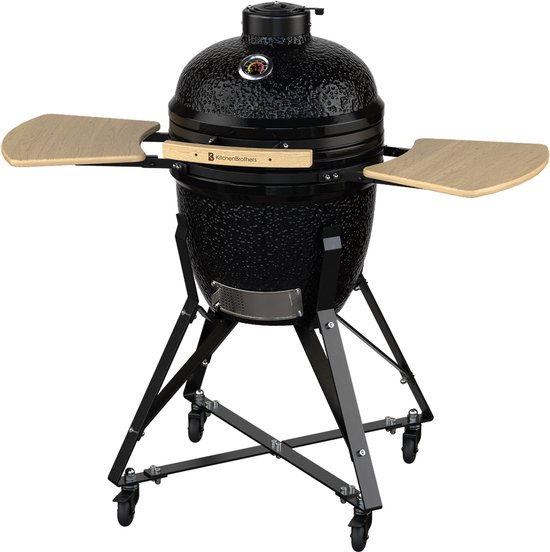 KitchenBrothers Kamado BBQ - 18 Inch Houtskool Barbecue - 38,5⌀ cm - Complete Set - Egg BBQ met Accessoires inclusief Hoes - Zwart van Merkloos