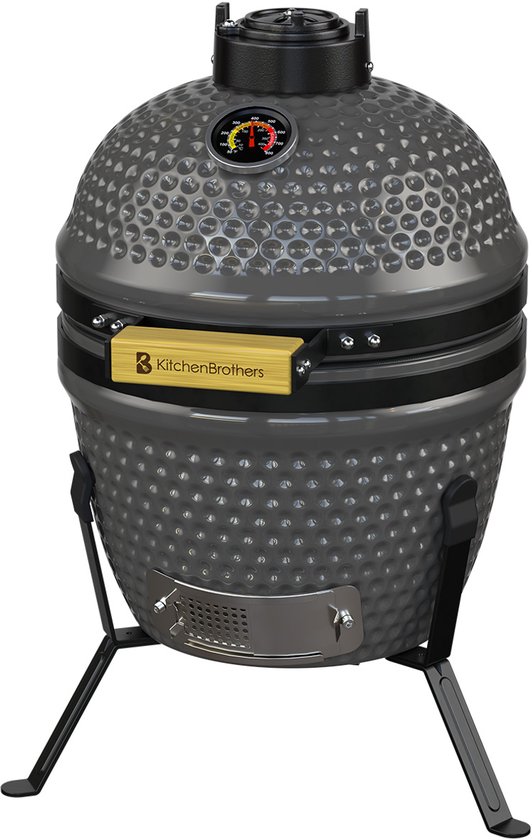 KitchenBrothers Kamado BBQ - BPA en PFAS Vrij - 13 Inch Houtskool Barbecue - 27⌀ cm - Egg BBQ - Grijs van Merkloos