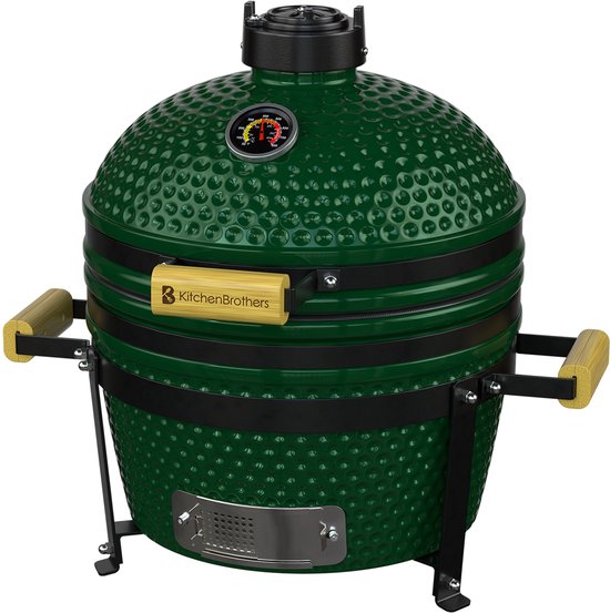 KitchenBrothers Kamado BBQ - BPA en PFAS Vrij - 16 Inch Houtskool Barbecue - 34⌀ cm - Deluxe Set - Egg BBQ met Accessoires - Groen van Merkloos