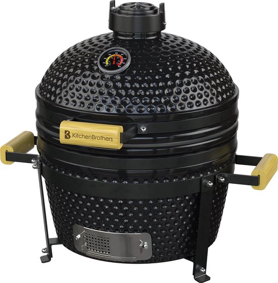 KitchenBrothers Kamado BBQ - BPA en PFAS Vrij - 16 Inch Houtskool Barbecue - 34⌀ cm - Deluxe Set - Egg BBQ met Accessoires - Zwart van Merkloos