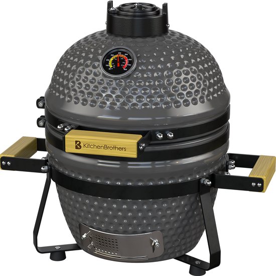 KitchenBrothers Kamado BBQ - PFAS Vrij - 13 Inch Houtskool Barbecue - 27⌀ cm - Deluxe Set - Egg BBQ met Accessoires inclusief Hoes - Grijs van Merkloos