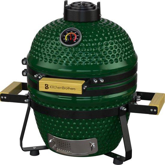 KitchenBrothers Kamado BBQ - PFAS Vrij - 13 Inch Houtskool Barbecue - 27⌀ cm - Deluxe Set - Egg BBQ met Accessoires inclusief Hoes - Groen van Merkloos