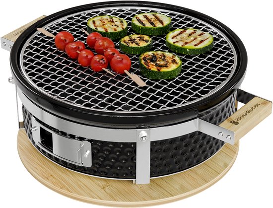 KitchenBrothers Kamado Hibachi Grill - BPA en PFAS Vrij - Houtskool Barbecue - Shichirin Tafelgrill - Ronde BBQ - Keramische Barbecue - Zwart van Merkloos