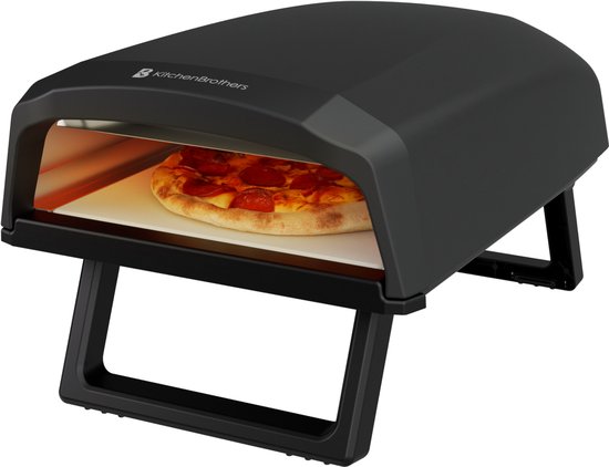 KitchenBrothers Pizza Oven - Elektrisch - PFAS- & BPA-Vrij - Tafelmodel - Inklapbaar - Pizzasteen - Pizza maker - Pizzaoven voor Buiten en Binnen - Zwart/Grijs van Merkloos