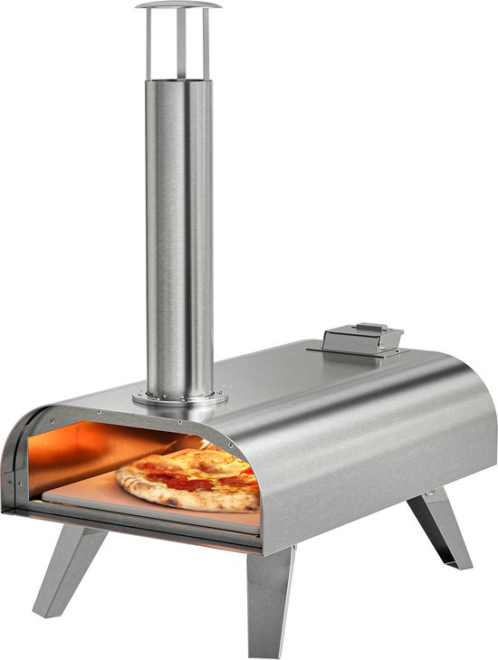 KitchenBrothers Pizza Oven - Houtgestookt - Tafelmodel - Inklapbaar - Pizzasteen - tot 460°C - RVS - Complete Set - Pizzaoven voor Buiten - RVS van KitchenBrothers