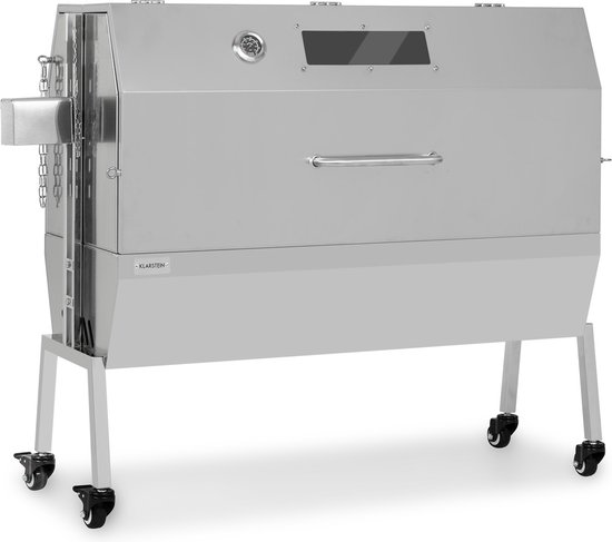 Klarstein 2-In-1 Draaispitgrill Met Motor, Grill Met Draaiend Spit, Grote Spitgrill Voor Speenvarken, Grill Met Kijkvenster, Spitgrill Met Roestvrijstalen Rooster, Grote Houtskoolgrill Met Vloerrollen van Merkloos