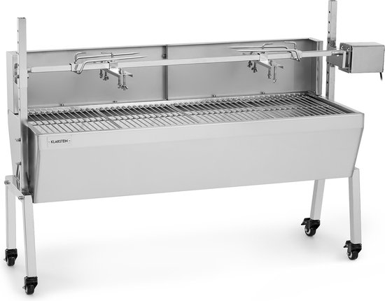 Klarstein 2-in-1 draaispitgrill met motor, grill met draaiend spit & windscherm, grote spitgrill voor kip & speenvarken, grill met motor, spitgrill met roestvrijstalen rooster, houtskoolgrill met wielen van Merkloos