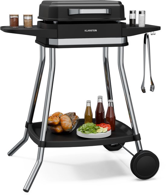 Klarstein Barbecue Gatsby elektrische grill 3050 W - Binnen & Buiten, Rookvrij EasyGrill concept, Grillplaat met antiaanbaklaag, Tot 240 °C, Stand met zijtafels - 49 cm - voor Terras - voor Balkon - Aluminium - BBQ - Tafelgrill van Klarstein