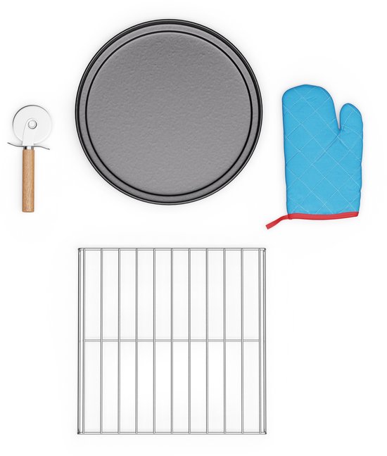 Klarstein Pizzaforno Pizza Oven Accessoires - 4-Delige set - Premium pizzasnijder - Pizzapan - Hittebescherming & Pizzastandaard - Zwart van Klarstein