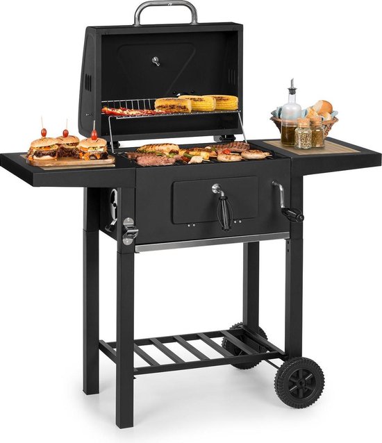 Klarstein Vleesmachine - houtskoolgrill, BBQ-grill, rookoven, grilloppervlak: 45 x 32,5 cm, HeightAdjust System, incl. ventilatieschuif en schoorsteen, geïntegreerde thermometer, zwart van Merkloos