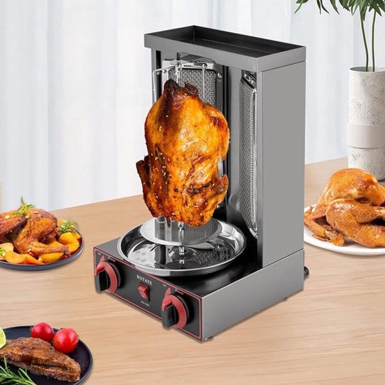 Klarven® Kebab Grill Zwart - Verticale Kebab Spies met Instelbare Temperatuur - Ideaal Kebab Grill voor Thuis, Snel op Temperatuur, Krokant en Sappig Resultaat - B 30 x D 30 x H 48 cm