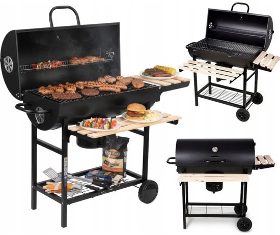 Klausberg XXL Houtskoolbarbecue op Wielen - Met Deksel, Thermometer en Zijtafels - Groot Grilloppervlak 70 x 35 cm - Asopvangbak - Ideaal voor Tuin en Terras van Merkloos