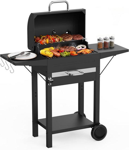 Kobenda Houtskoolgrill met deksel - Grote BBQ smoker - incl. thermometer - verstelbaar rooster