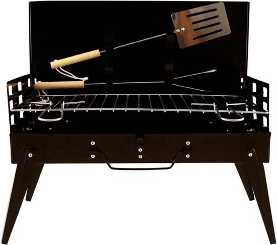 Koffer Houtskoolbarbecue - Incl. Spatel & Vleesvork