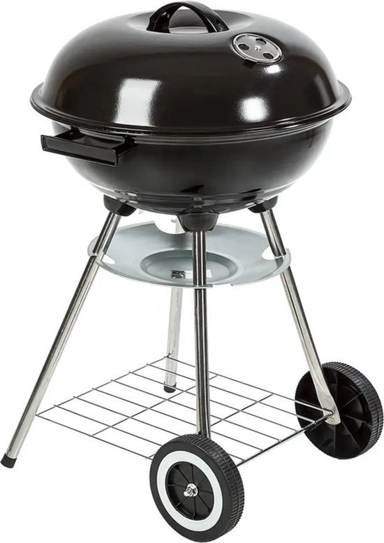 Kogel Barbecue - Houtskool Barbecue - BBQ - Barbecue op Wielen - Kookgerei - Grilrooster - Grillen - Egg BBQ - met Geïsoleerde Handvaten, Ontluchtingssysteem, As Opvangbak, Deksel en Opbergrooster - voor Vlees, Vis en Groente - Metaal - Zwart van Merkloos