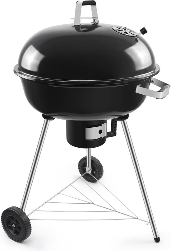 Kogelbarbecue 54 cm met Deksel - Houtskool BBQ Grillwagen met Wielen - Ronde Houtskoolgrill 64 x 64 x 99 cm voor Tuin, Camping, Terras, Picknick en Buiten Koken