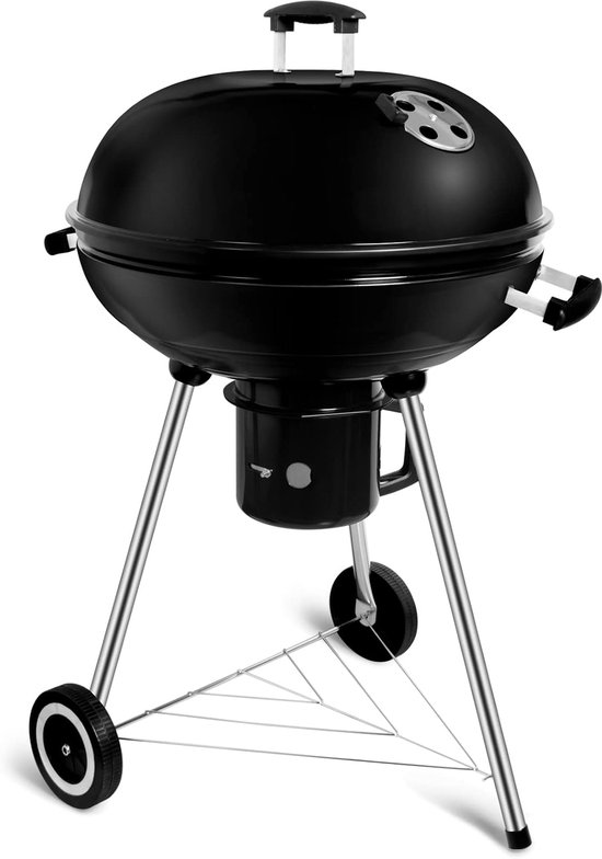 Kogelbarbecue 57 cm met Deksel - Houtskool BBQ Grillwagen met Wielen en Luchtklep - Ronde Barbecue van Emaille en RVS voor 5-10 Personen - Voor Tuin, Terras, Picknick en Feestjes
