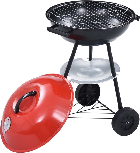 Kogelbarbecue BBQ houtskool, hoogte 75cm en rond Ø45cm, kleur zwart/rood, barbecue, kolenbarbecue, kogelgrill van Perel