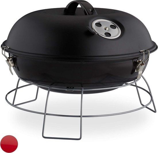 Kogelbarbecue draagbaar met deksel fijne bbq picknickbarbecue groot oppervlak houtskolen Ø36cm zwart Barbecue van BBQ Collection