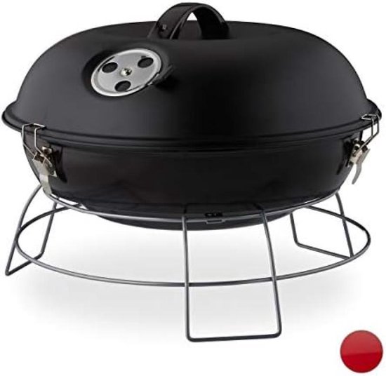 Kogelbarbecue draagbaar met deksel, fijne bbq, picknickbarbecue groot oppervlak, houtskolen, Ø36cm van Perel