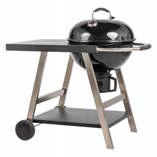 Kogelgrill met Deksel, Thermometer, Wielen & Zijvakken - Zwart van Merkloos
