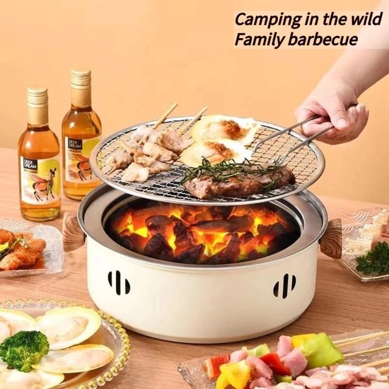 Koreaanse BBQ-grill Houtskoolkachel Houtskoolgrill Roestvrij staal Outdoor Camping Koken Thee rond de kachel Barbecuekachel van Merkloos