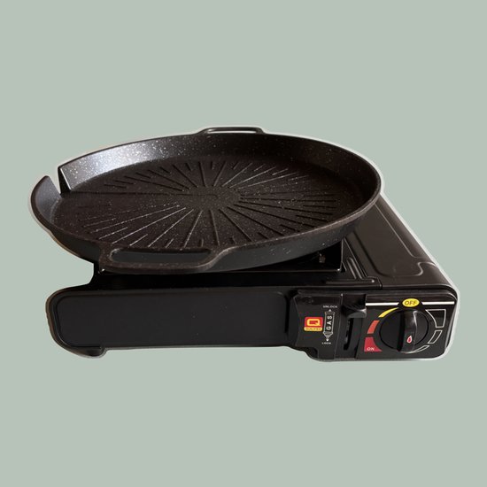 Koreaanse BBQ Grill Pan Set – Draagbare Anti-aanbak Grillplaat (Ø 32 cm) met Gasbrander & Windscherm – Lichtgewicht en Gemakkelijk Schoon te Maken van Merkloos