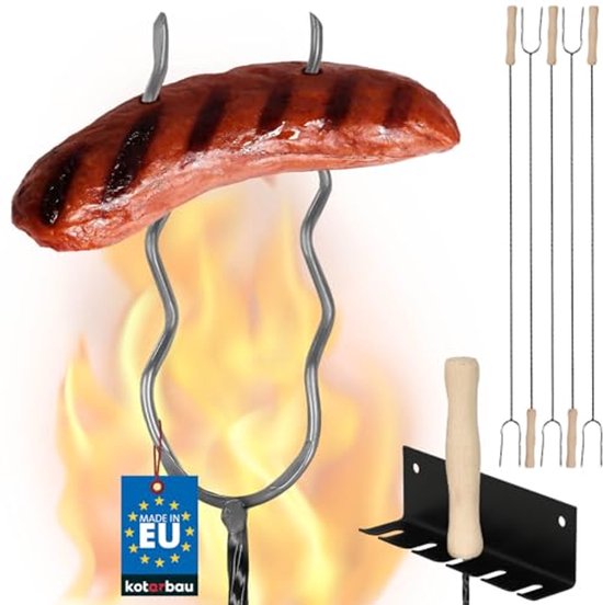 KOTARBAU® 5 Stuks Grillspiesen, Staal, 100 cm, Spiesen met Houten Handvat, met Haak, Lange Spiesen, Kampvuur Vork, Stevige Grillspiesen van Merkloos
