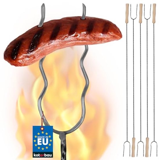 KOTARBAU® 5 Stuks Grillspiesen, Staal, 100 cm, Spiesen met Houten Handvat, Lange Spiesen, Kampvuur Vork, Stevige Grillspiesen