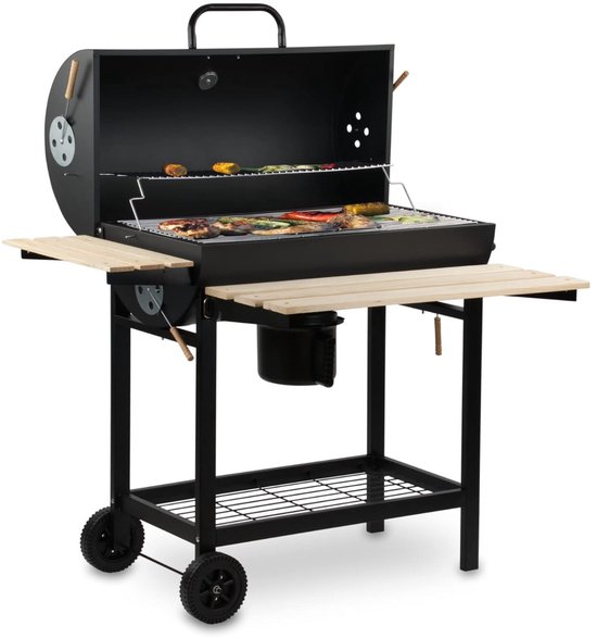 LeeuwenChoice® BBQ Pro Serie - Houtskool BBQ Wagen - 71x110x103cm Grill - Verrijdbaar met Wielen - Met Deksel & Thermometer van Merkloos